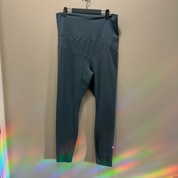 Nike Dri-Fit Yoga Leggings Green High Waisted Stretch Pull-On Activewear Sz XL - Picture 2 of 9